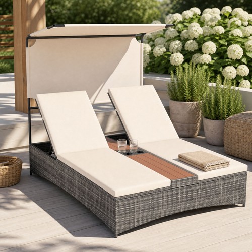 Person rattan sun lounger - rattan,