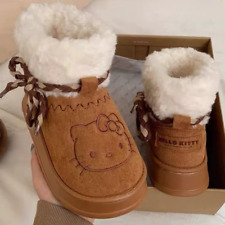 Sanrio Hello Kitty Embroidered Faux Fur Boots Boho Braided Tassel Booties US8
