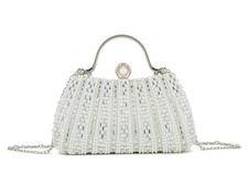 Ladies Diamante Clutch Bag Pearl Beaded Evening Bridal Wedding Women's Handbag