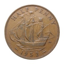 1952 UK Half Penny – King George VI – Vintage British Pre-Decimal Coin Z2515