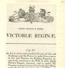 Antique Act of Parliament Will of John Rigby Fletcher Leases of Coal 1845