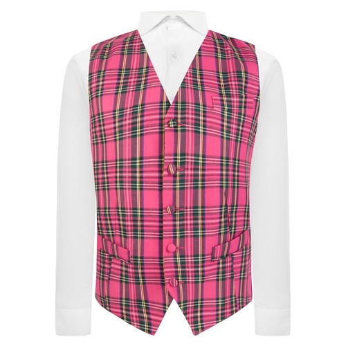 Pink tartan check waistcoat - tartan,