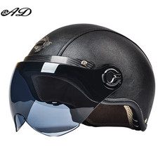 AD Retro Motorcycle Helmets with Harley Visor Leather Helmet for Man Electric Mo