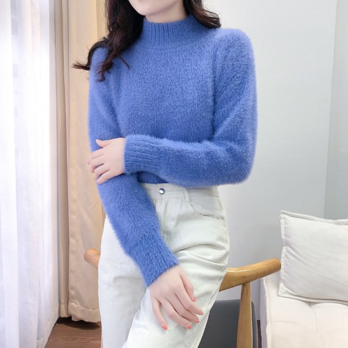 Ladies high neck sweater faux - high,