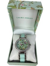 Laura Ashley Floral Crystal Bezel Wristwatch Mint Green Strap
