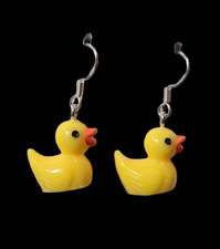 Yellow Rubber Duck Resin Silver Drop Handmade Earrings Gift Christmas