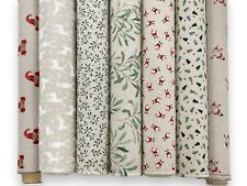 Christmas Fabric Holly Santa Linen-look Medium Panama for Stockings and Sacks