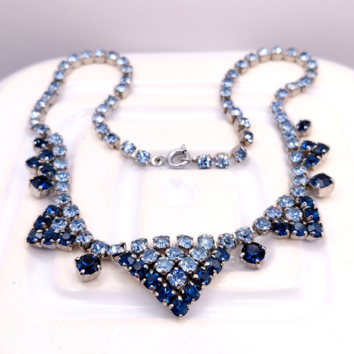 Vintage blue diamante necklace - blue,