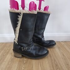 Caterpillar Mid Calf Boots UK 6 Blalck Low Heel Fur Lined Leather Anna Wide 