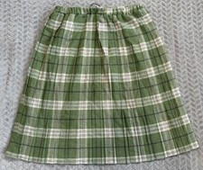 Damart Women's Mixed Greens Pleated Wool Tartan Skirt Size UK 14 Used Rare