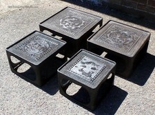 Chinese 19th century antique black cinnabar lacquer nest 4 opium coffee tables