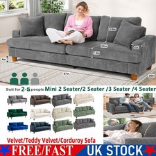 Corduroy Sofa 3/4 Seater w/ 2 Pillows Modern Couch Love Seat Settee Home Office