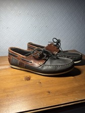 Barbour Wake Leather Boat Shoes – Navy/Brown – Size 12