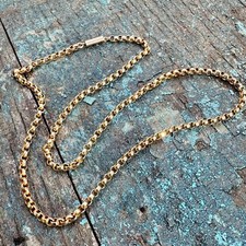 Victorian 9ct Rose Gold Belcher Chain – 17.75" Faceted Links & Barrel Clasp