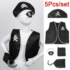 5pcs Kids PIRATE FANCY DRESS COSTUME SET Waistcoat Hat Hook Eye Patch Kit