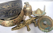 A Quantity Of Brassware. Alligator, Rosette Horse Brasses. Bowls, Servant Bell.