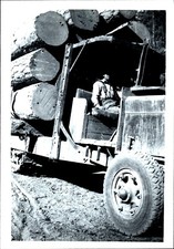 VTG Snapshot Photo Primitive Lumber Truck, Wooden Bench Seats, Logs, Lumberjack