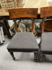 Set of 4 Intricate William IV Antique Solid Mahogany Upholstered Dining Chairs