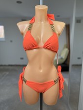 Bahimi Orange Gold Triangle Tie Side Bikini Small Medium