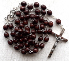 WOOD ROSARY     Brown    Oval Beads    Made in Italy