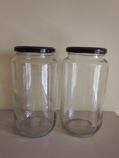 2 x 900ml Large Empty Glass Jars Screw on Metal Lid Pickles Preserves Bottling