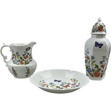 Aynsley Cottage Garden Milk Jug Shallow Bowl Lidded Jar Set Butterfly Design 