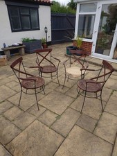 4 x Vintage French iron, Wood & Rattan  Bistro / Garden Chairs - For restoring 