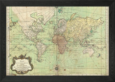 World Map Old Vintage Framed