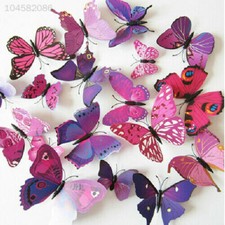 12pcs 3D Butterfly Sticker Art Wall Mural Door Decals Home Decor - PURPLE