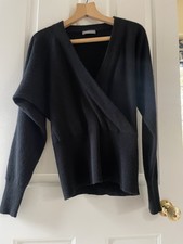 Pure Cashmere Wrap Neck Jumper, Black, Size L, Artigiano, Unworn