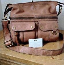 FOSSIL Morgan Traveler Large Bag Tan Brown Leather Crossbody Shoulder VGC 