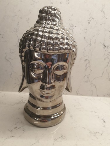 Figurine silver buddha head - silver,