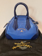 Vivienne Westwood Anglomania blue croc hand bag Tote double handles gold Orb