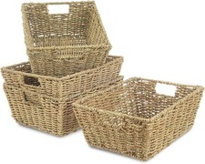 LIVIVO Seagrass Hampers Set of 4 Natural Storage Baskets Solution with Handles