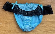 Lace Edged Satin Feel Aqua Coloured  Fullback Panties Knickers Size 12-14uk