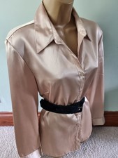 UK:14 Gold Liquid Satin Glossy Shiny Secretary Style Blouse