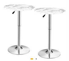 Set of 2 Modern Bar Bistro Table Adjustable Swivel with White Marble Patterns