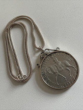 1977 Queens Silver Jubilee Crown Coin Pendant Sterling Silver Chain Mount
