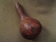 Vintage mate burilado Peruvian folk art calabash gourd fruit carved Maraca Form
