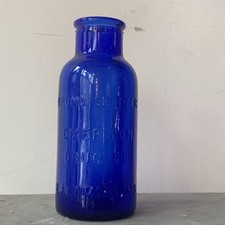 Antique Bromo Seltzer Bottle 6 1/2 Inch Tall Cobalt Blue Glass 1900s Emerson