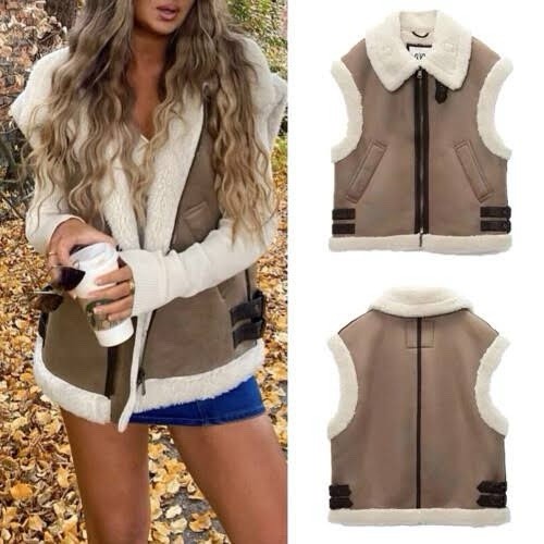 Zara brown contrast faux - zara,
