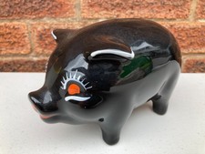 Arthur Wood 1960s Collectable  Black Pottery Pig Money Box approx 10cms tall