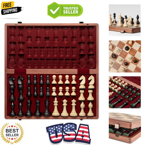 Folding chess set wooden - set,, 19"
