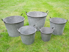 Large Round Galvanised Metal Bucket Planters Tub Plant Garden Flower Pot 5 sizes