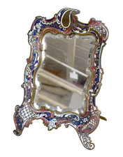 antique Champleve  Enamel Easel Mirror 19th century French
