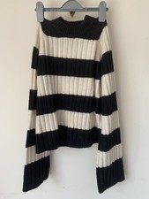 H&M Women's Black/White Striped Oversized Jumper XS UK 4-6
