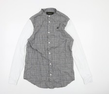 SikSilk Men's Grey Check Collared Long Sleeve Casual Shirt M