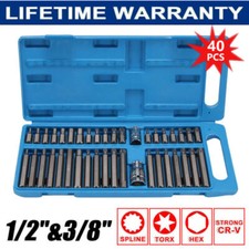 Hex Torx Star & Spline BIT Socket Set 3/8" & 1/2"dr Long & Short Reach Allen Key