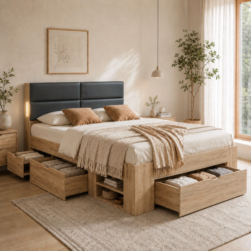 4ft6 double wooden - wooden, bed