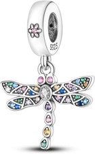 Dragonfly Charm Fly Pave Mum Daughter Sister Genuine Bead Sterling Silver 925